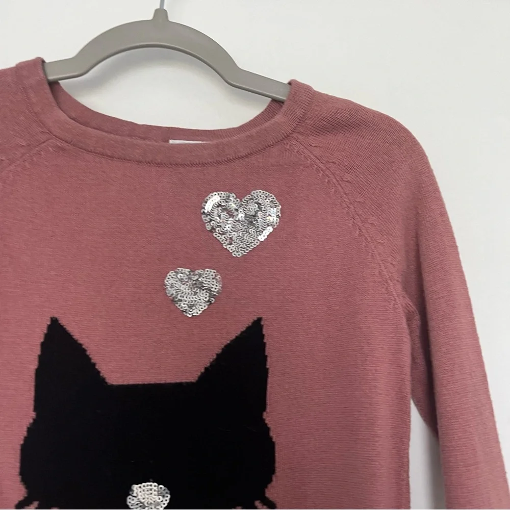 The Children's Place Girls Sweater‎ With Cat Face and sequins Size S 5/6